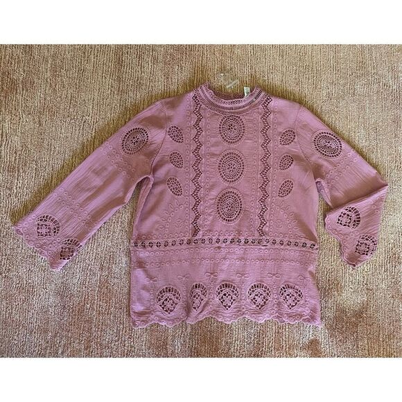 NWOT EST 1946 Pink Crochet Lace Blouse Women’s M Cotton Rayon Embroidered Top - Picture 2 of 8